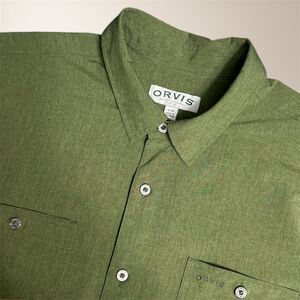 Orvis Classic Collection Men's L Olive Green Short Sleeve Shirt Button Up Preppy